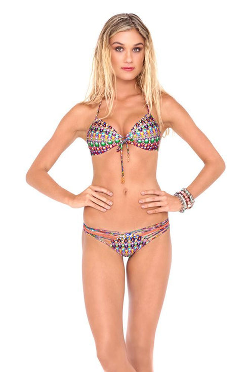 Luli Fama Lil Gem Strappy Brazilian Ruched Back Bottom